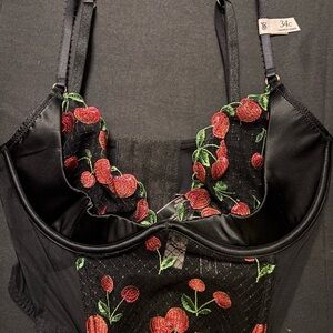 Black and Red Embroidered Cherry Women's Lingerie